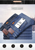 2024  Straight Regular Blue Stretch Denim Trousers Spring Autumn Men Classic Jeans Business Fashion Men's Smart Jeans