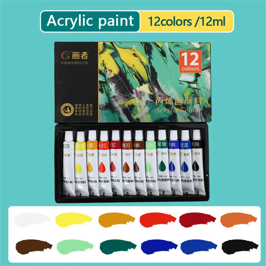 Acrylic paint set, 36 colors, each bottle 0.41 fluid ounces (12 ml), 36-color acrylic paints, non-fading, rich in color, suitabl