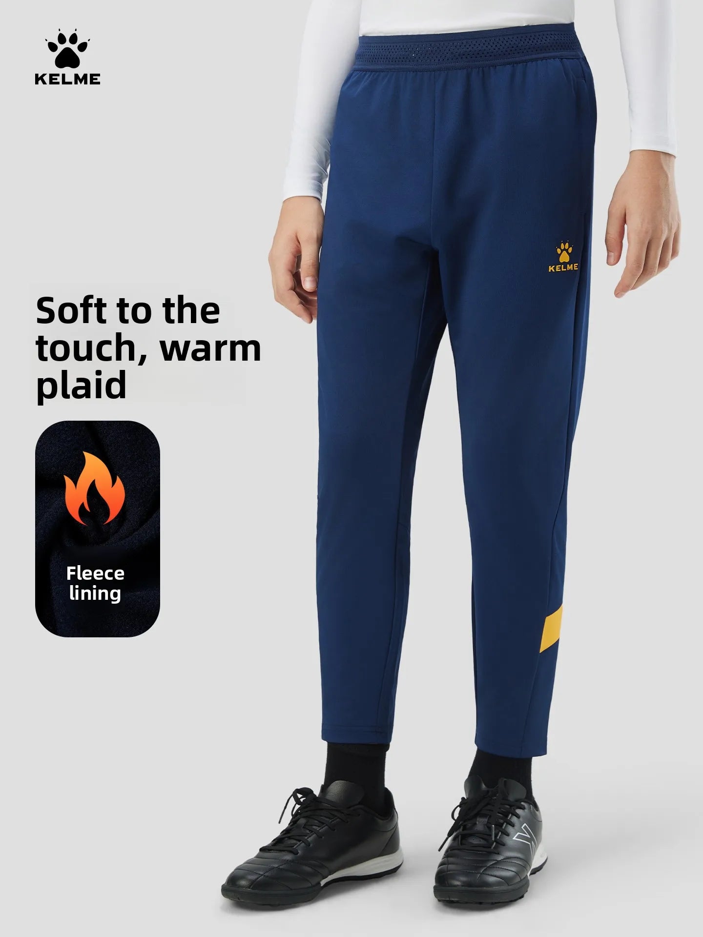 Kelme Kids' Fleece-lined Sports Pants Football Training Pants Casual Fitness Running Pants Warm Windproof Stretch Long Pants Image principale du produit