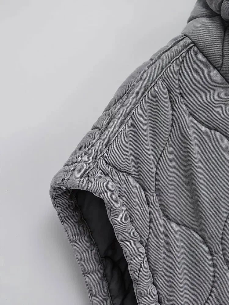 Autumn Winter Women Standing Collar Light weight Sleeveless Cotton Coat Vest Women Pocket Decoration Tank Top