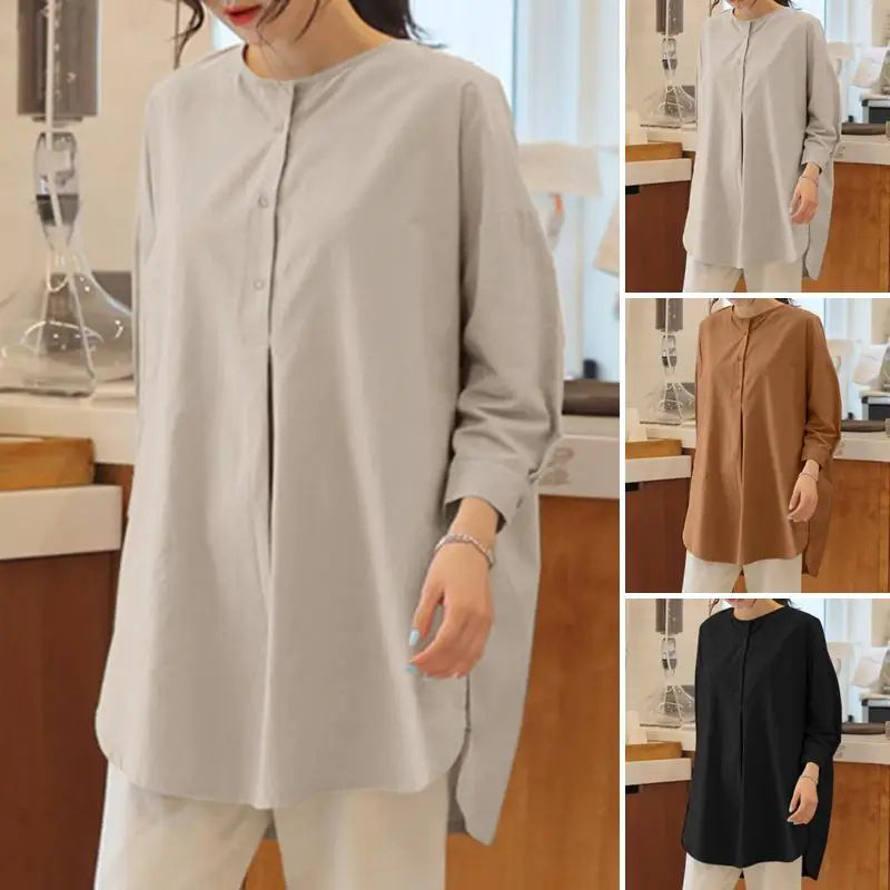 ZANZEA Fashion Autumn Long Sleeve Blouse Women Baggy Shirt Elegant Solid OL Work Tops Causal Loose Holiday Work Blusas Mujer