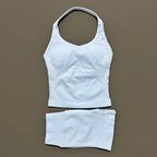 2pcs Sports Set Women Backless Tank Tops High Waist Scrunch Seamless Shorts Fitness Clothes Activewear Workout Sets Gym Suit
