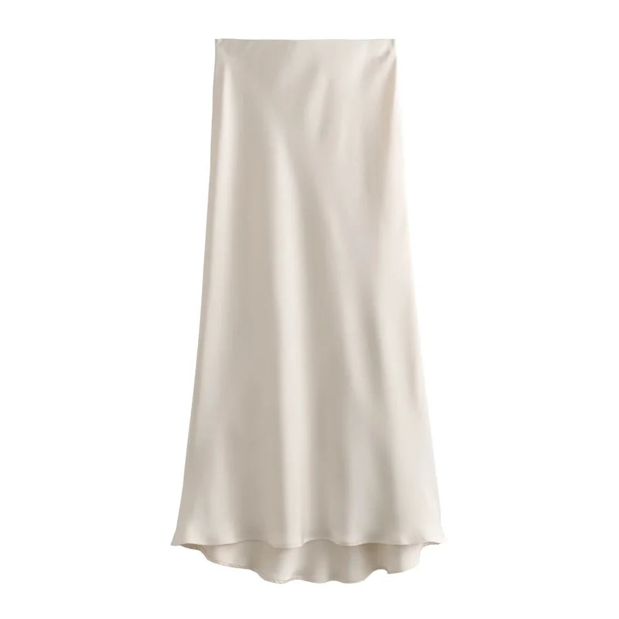ETJ 2025  Women's spring new elegant fashion all-in-one stretch high-waisted A-line silk satin sag skirt multi-color option