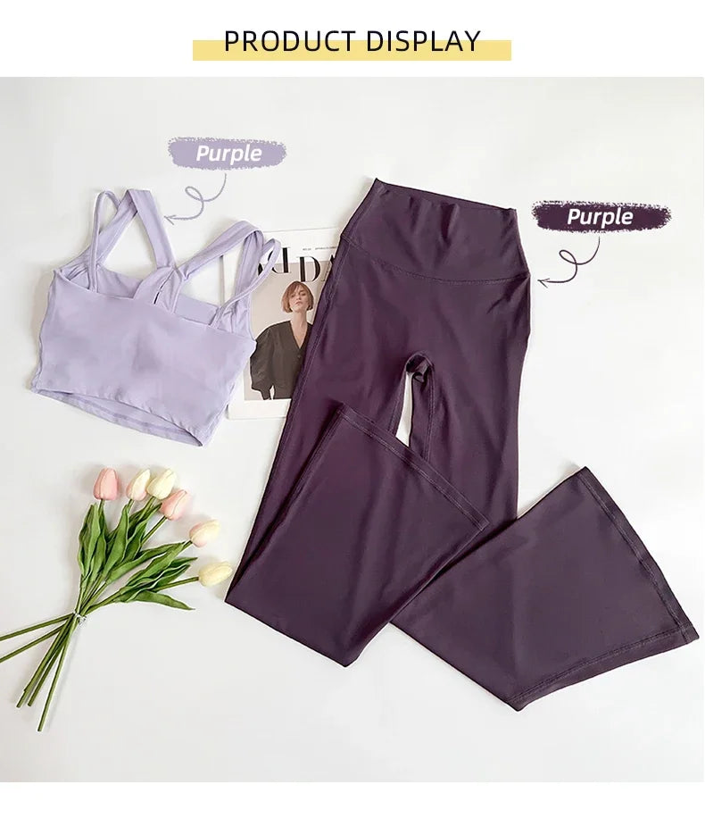 Women's High-Waisted Flared Yoga Pants Comfortable Pilates Running Leggings Stylish Gym Sport Trousers