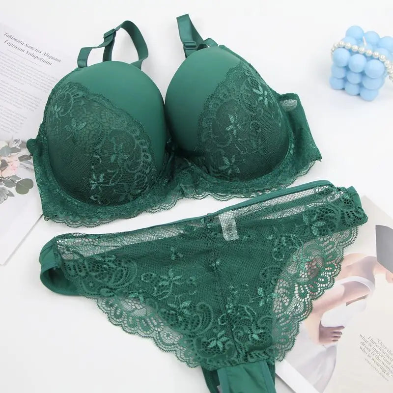 DaiNaFang Sexy Bras Set Green Black Beige Red White Purple Lace Bow Floral Underwear For Women Plus Size Lingerie