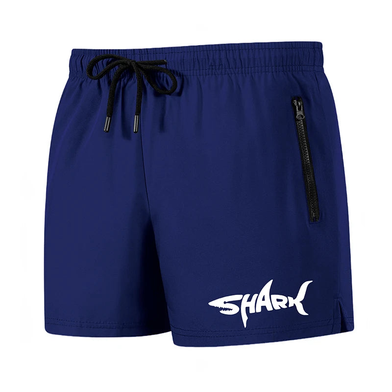Shark Graphic Men's Board Shorts Summer Casual Beach Shorts with Mesh Liner Zipper Pockets Quick Dry Swim Trunks Bathing Suit