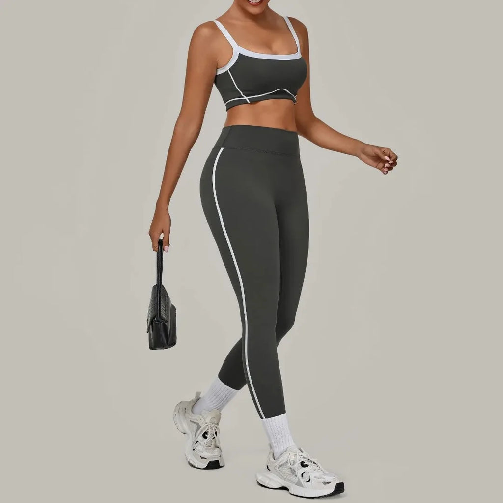 2PCS Women's Yoga Set High Waist Peach Hip Removable Padding Sports Bra Pants Fitness Suit Running Workout Gym Leggings Yoga Set