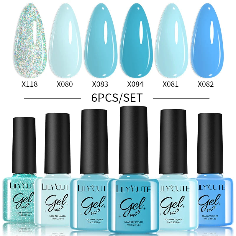 LILYCUTE Nail Gel Polish Set Pink Green Spring DIY Nail Art Design Long Lasting Soak Off UV Gel Manicure Painting Gel Vernis Kit