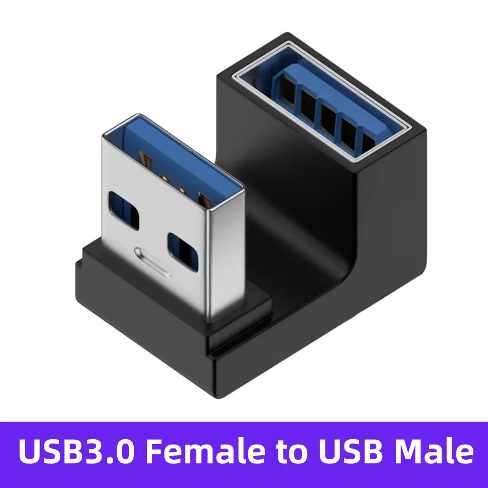 NNBILI USB3.0 Male to Female Right Angle Extension Adapter USB Upward Elbow 90 Degree Adapter 10Gbps For Laptop PC Connector