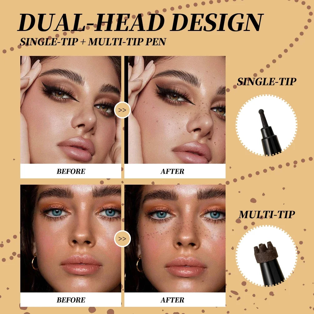 Qibest 2-In-1 Freckle Pen with Gourd-Shaped Head, Natural and Realistic, Sweat-Proof, Double-Ended Stamp Dot Pen Cosmetic Stick
