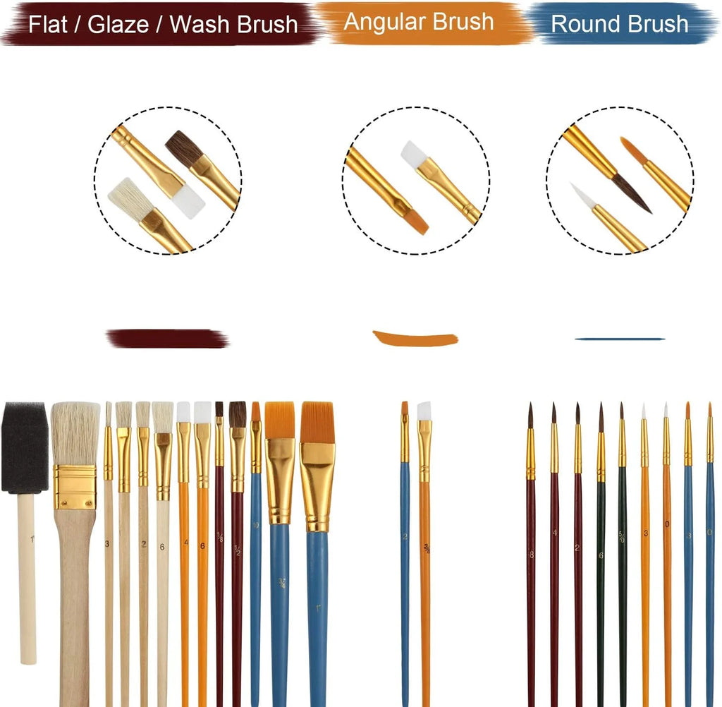 25 PCS All Purpose Paint Brush Set, Beginner, Paint, Craft, Multiple Mediums, Classroom - Assorted Paint Brushes Great