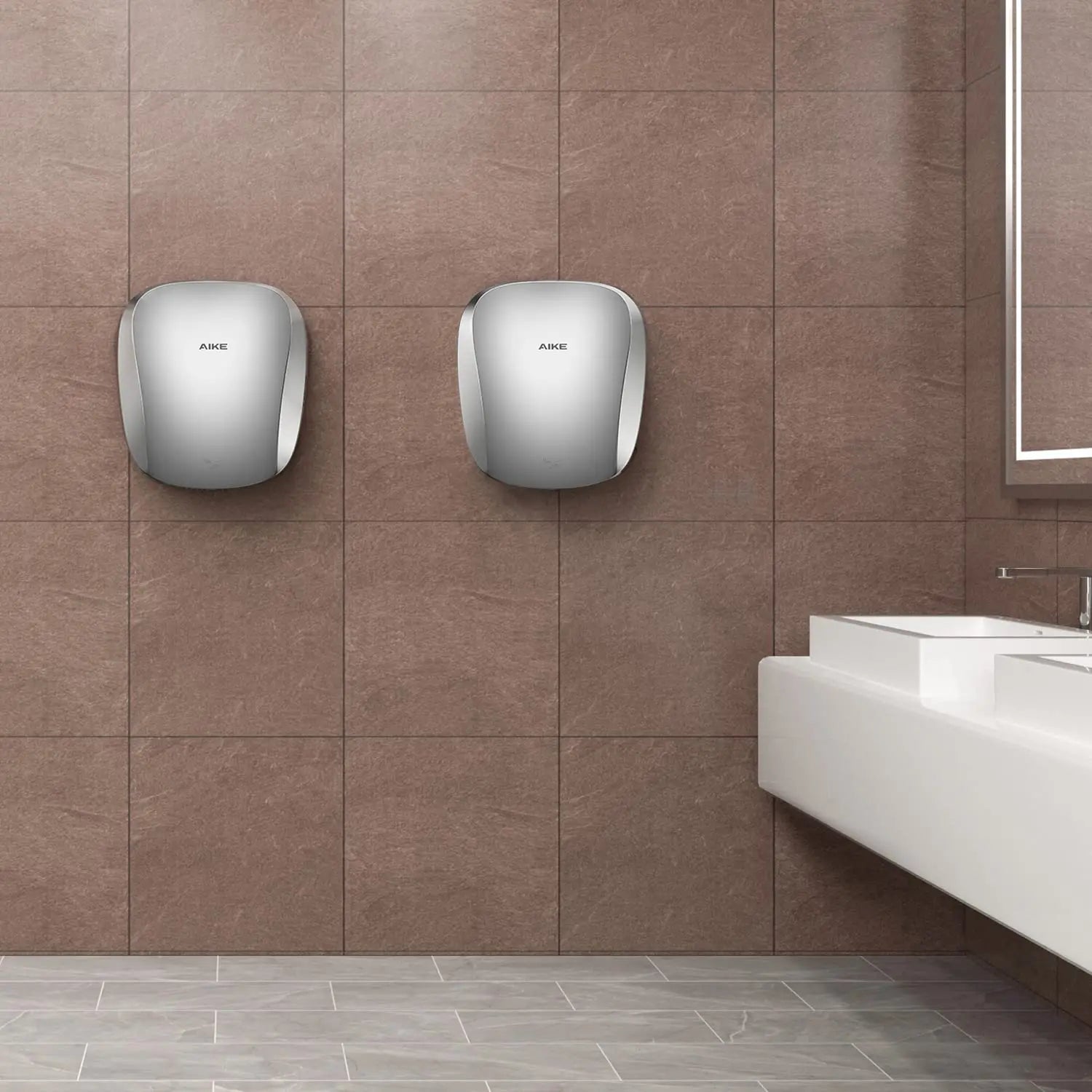 AIKE Air Tank Heavy Duty Automatic Hand Dryer HEPA Filter UL Approved 1450W Brushed Stainless Steel Finish Hand Drying Machine