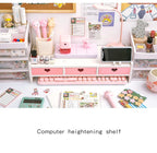 Pink White Student Storage Rack Heart Drawers Monitor Laptop Increase Shelf Office Screen Riser Holder Stationery Pen Storage