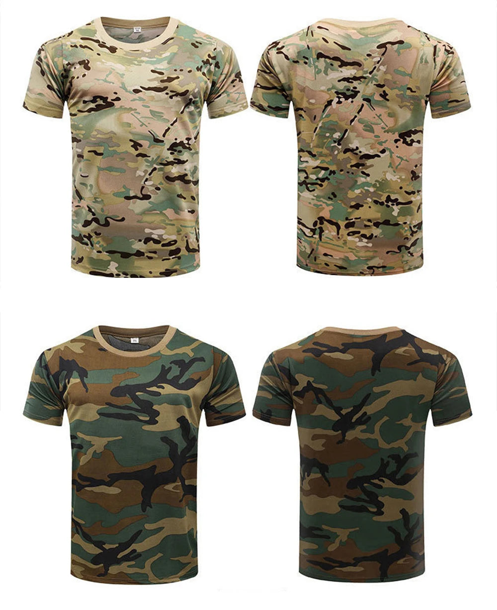 Outdoor Sports Men T-Shirts 3D Camouflage Quick Dry O Neck Short Sleeve Tops Shirt Camo Hiking Hunting T Shirt