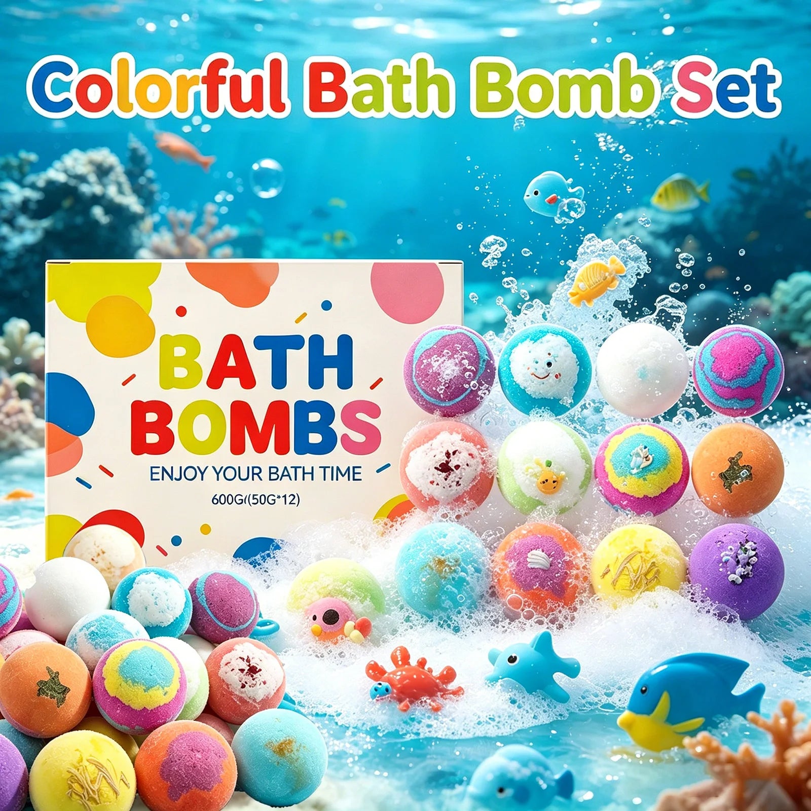 12pcs Kids Bath Bombs Set with Surprise Toys Inside Natural Organic Bubble Bath Fizzies Balls Gift for Children Holiday Gift Set