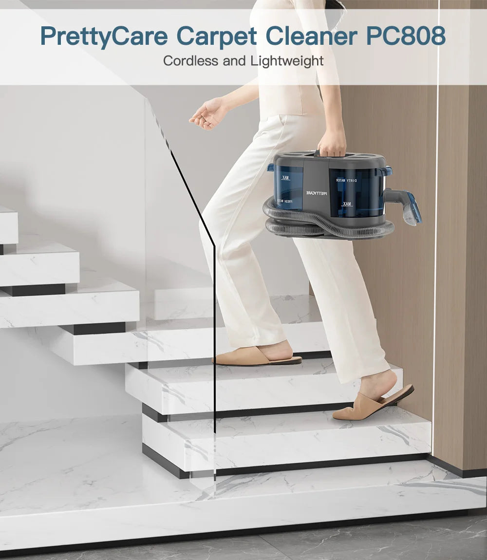 PrettyCare PC808 Cordless Carpet&Spot Vacuum Cleaner 1.4m Hose 30minutes Fabric Vacuum Cleaner with Wet Sprayer For Sofa Car