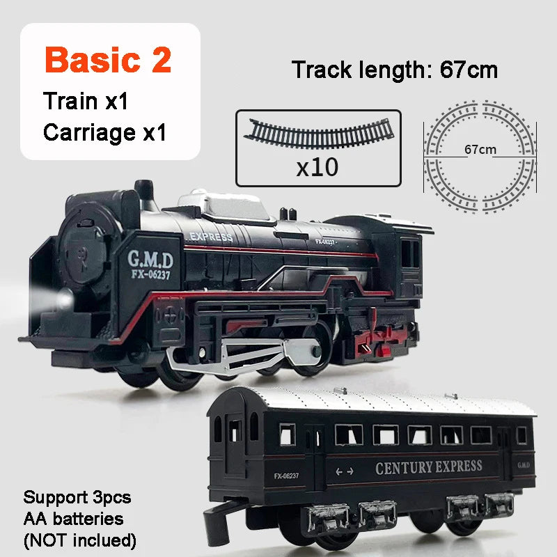 Classical Railway Freight Train Toy Electric Train Track Set with Light Tracks Model Toys for Kids Gift Children Adult Toy