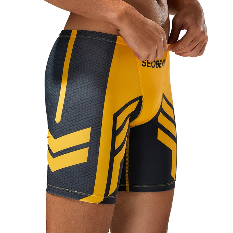 Men's Quick-Dry Boxer Brief Swimming Trunks with Waist Tie for Surfing Beach Sand Thermal Swimming Shorts