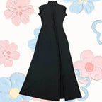 Black High Slit Dresses Half Turtleneck Zipper Slim Hip-Wrapped Long skirt Sexy Hot Girl Nightclub Dress For Women Streetwear