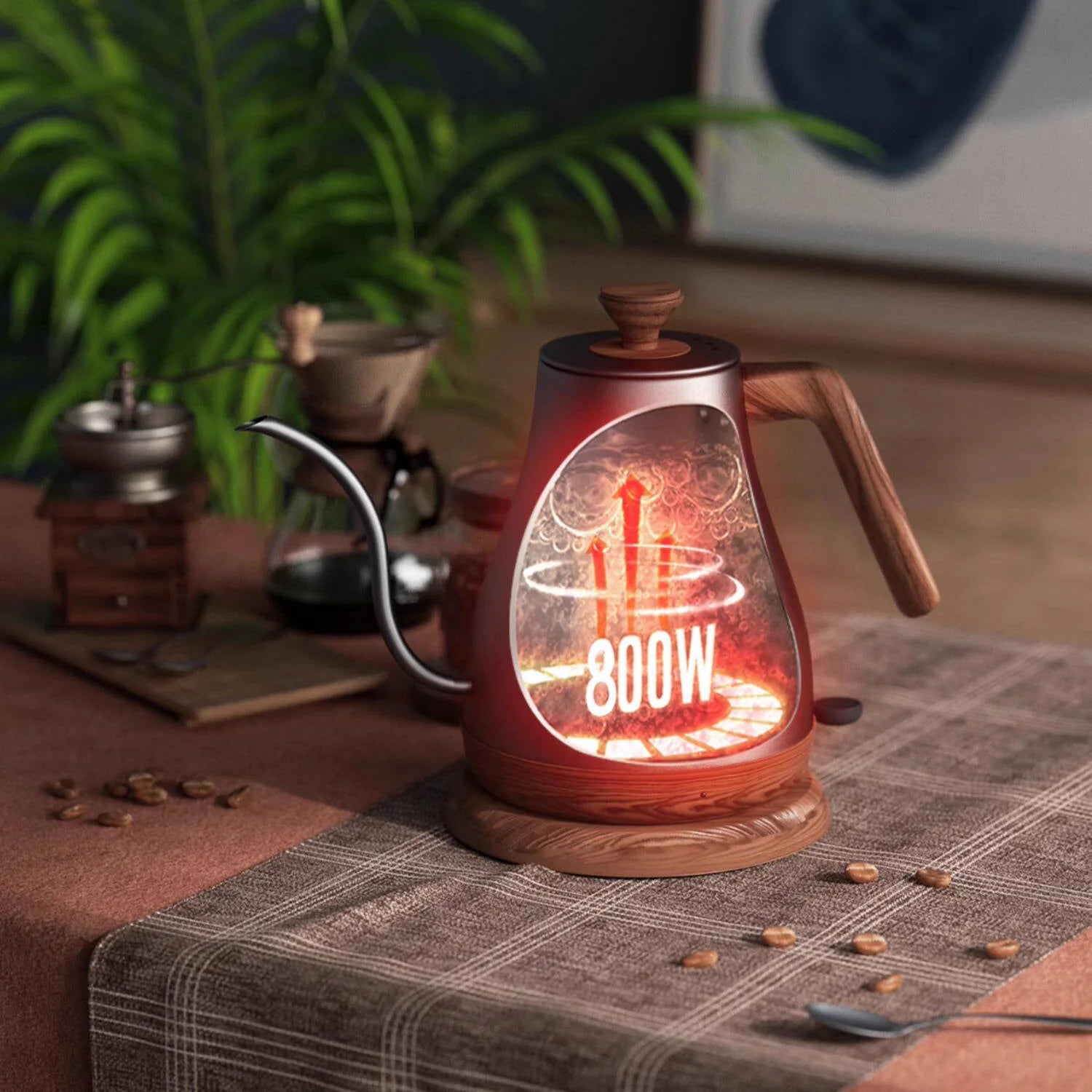 800W Electric Kettle Long Spout Coffee Kettle Tea Pot Hand Brewing Coffee Pot Tea Maker with Temperature Controller 1L