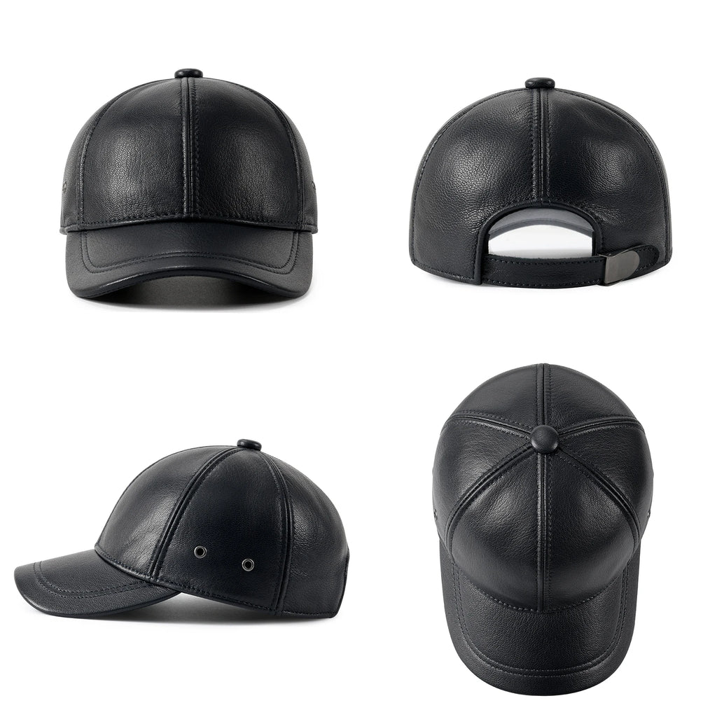 FEINION Men's Adjustable Baseball Cap Winter Driving Hunting Fishing Hat Genuine Leather Ivy Fashion Beret Flat Cap.