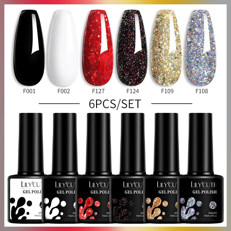 LILYCUTE 7ML 6PCS Neon Gel Nail Polish Set fluorescent Series Color Changing Semi Permanent Soak Off Manicure kit Nail Art Gel