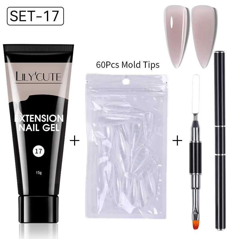 LILYCUTE 15ml Extension Gel Nail Polish Set Quick Nail Prolong With Extend Mold Nail Tips Acrylic Solution Manicure Tools Kit