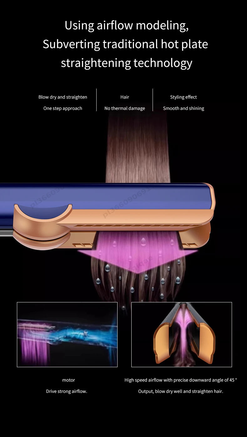 2-in-1 Hair Dryer and Flat Iron Dual Heat Negative Ion Hair Styler for Quick Drying and Straightening Travel Friendly Home Use