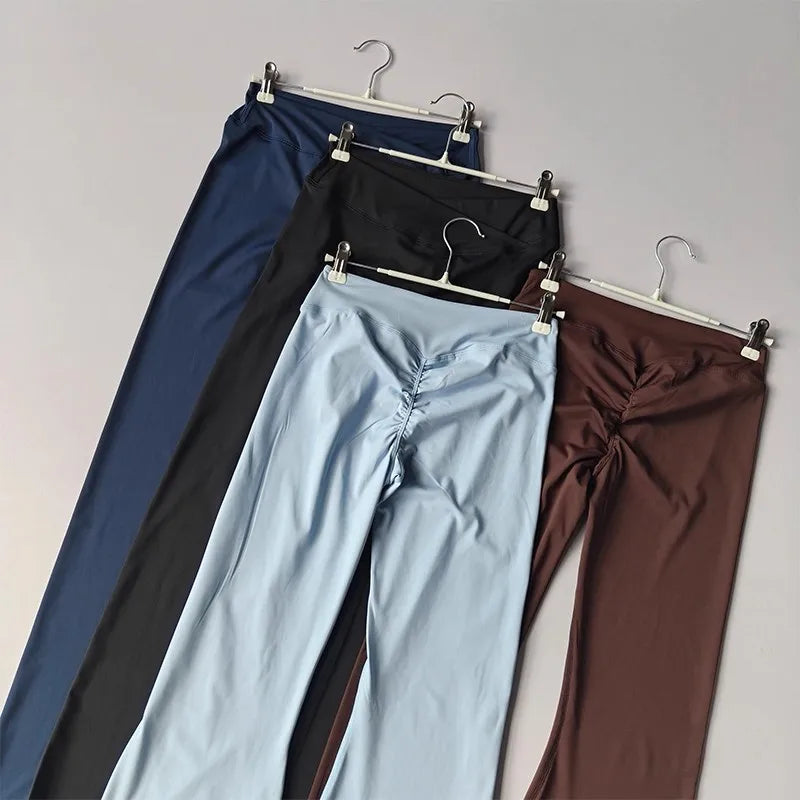Crossover Flare Yoga Leggings for Women High Waist V Cross Bell Bottoms Tummy Control Yoga Pants Wide leg Fitness Leggings