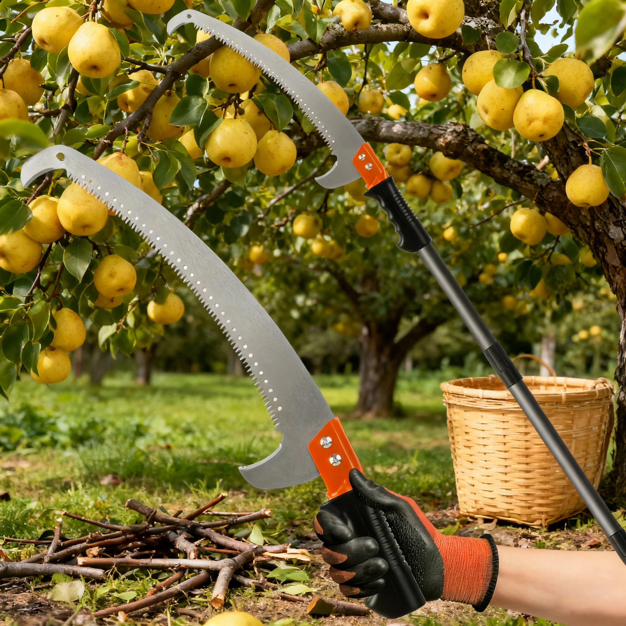 Extended double-hook aerial saw, multi-functional garden pruning saw, telescopic fruit tree pruning saw, garden pruning tool