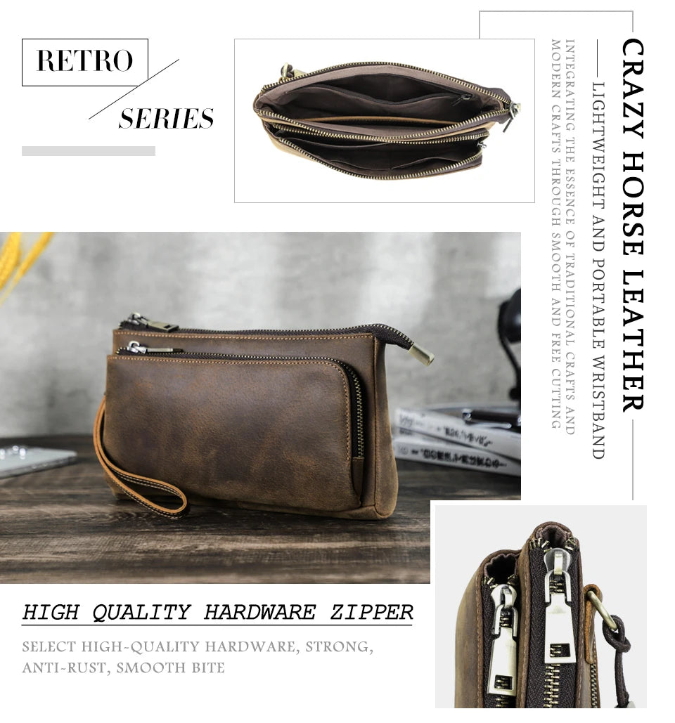 CONTACT'S Genuine Leather Men Clutch Bag Design Handbag Long Wallet Male Purse Travel Charge Storage Bag Cable Organizer