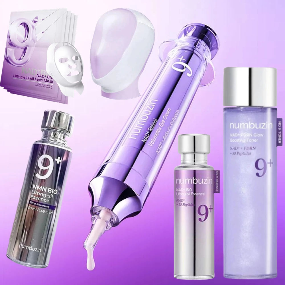 Korea Numbuzin NO.9 NAD+ BIO Skincare Set - Lifting-sil Full Face Mask, NMN BIO Time Reversing Essence, Retinol Eye Cream
