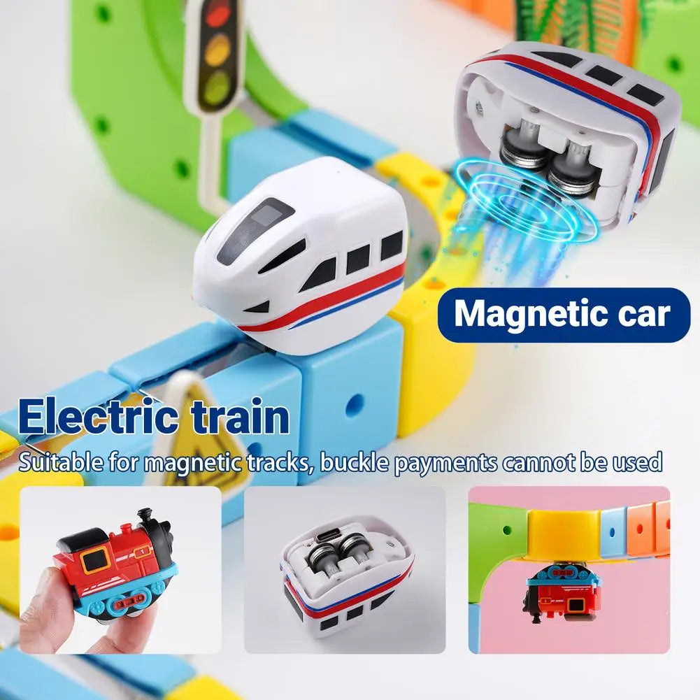 Magnetic Electric Train Car Locomotive Wooden Track Slot Diecast Railway With Two Carriages Train Wood Kid Toy Biro Track