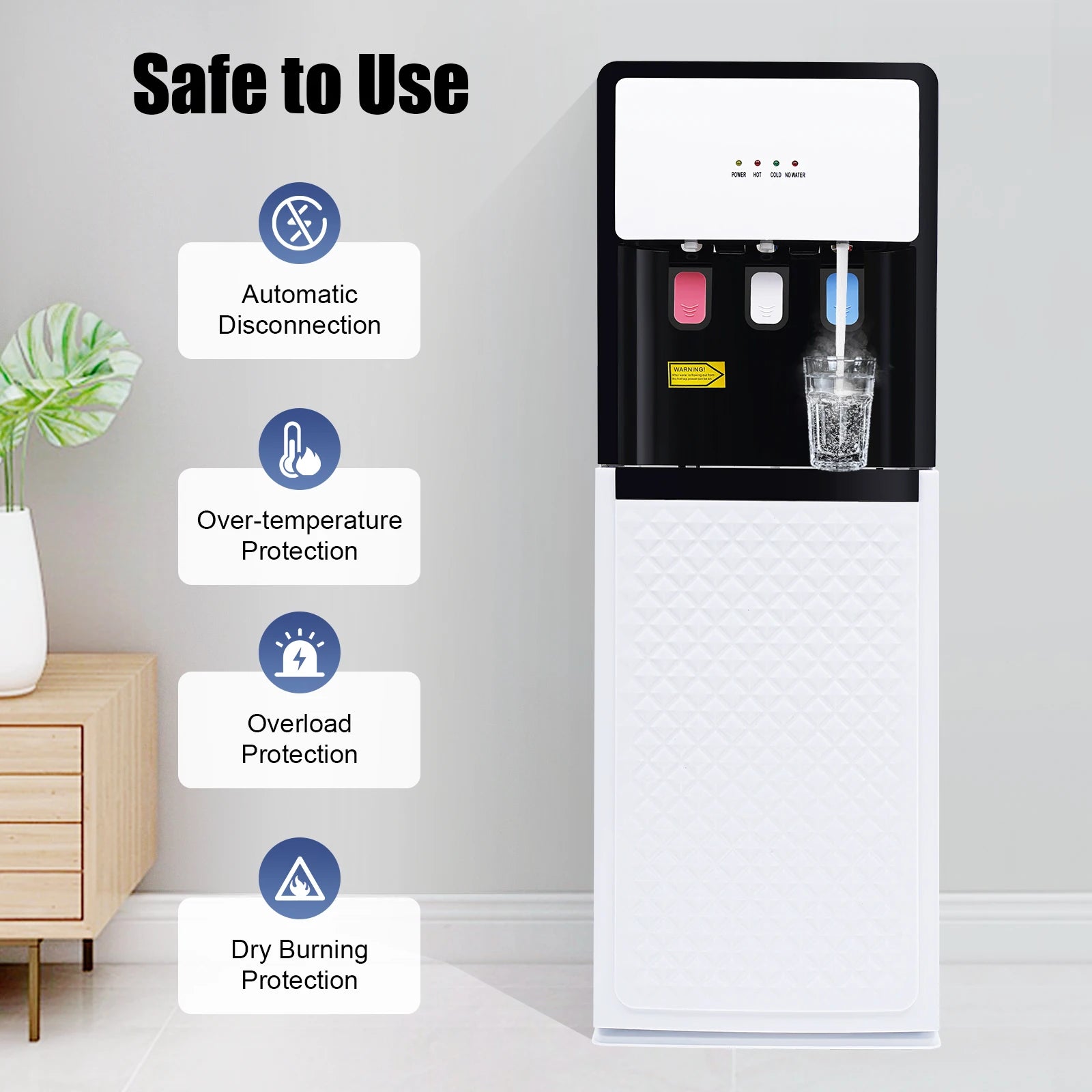 Modern White Bottom Loading Water Dispenser Hot/Cold Water Cooler Dispenser with Anti-Scalding Design for Offices Homes Gyms