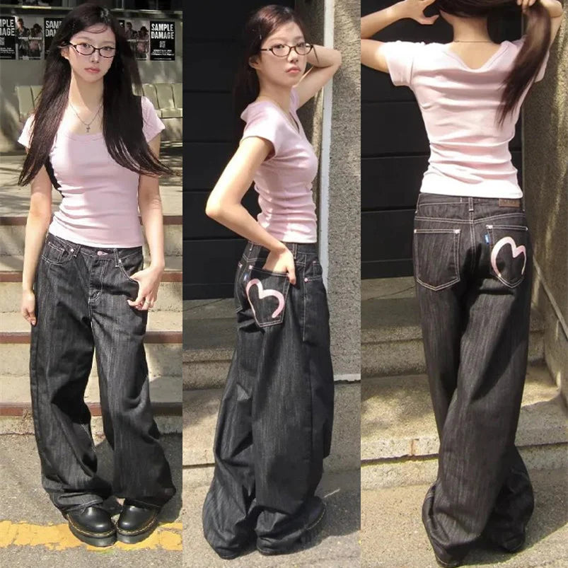 2025 Autumn Winter Women's Denim Jeans Y2K Wide Fit Baggy Jeans Grunge Harajuku Cowboy New In Pants Korean Mom Jeans Punk Retro Image principale du produit