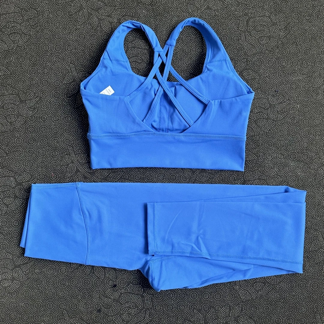Solid Color Gym Yoga legging Set Soft Tight Women High Strength Fitness Bra With Sports Pant sportswear Proof of Squatting Proof