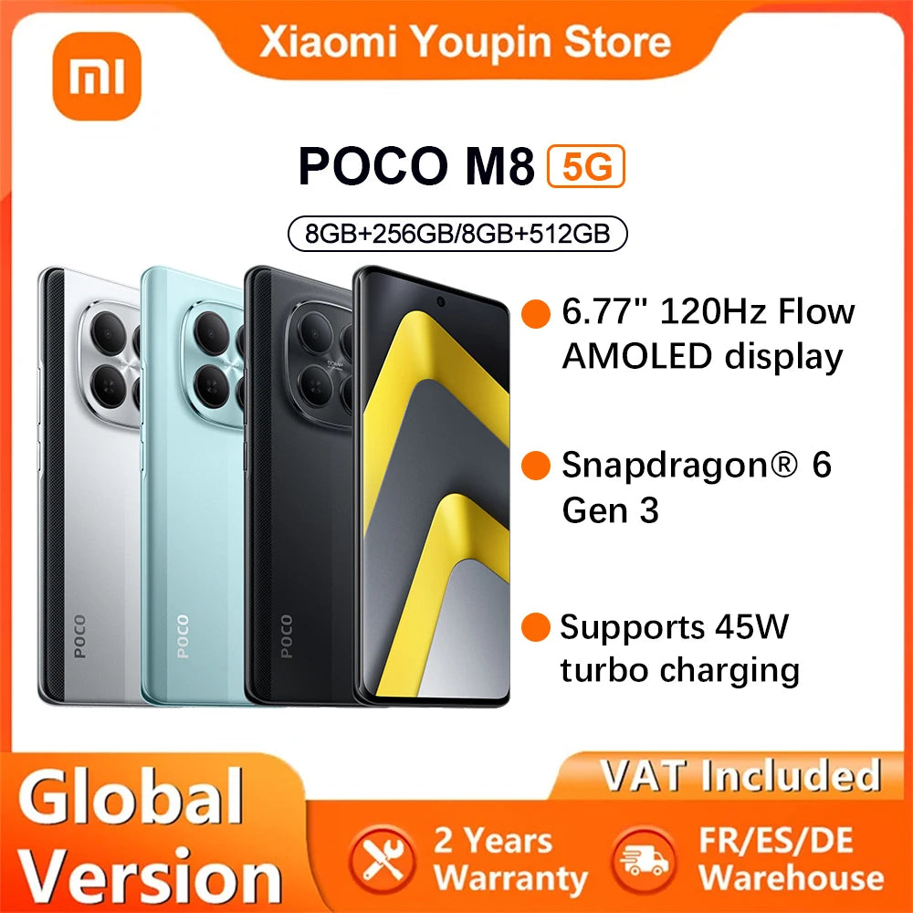 Global Version POCO M8 5G smartphone 5G 6.77" Snapdragon® 6 Gen 3 Mobile Platform 45W charging 50MP main camera IP66 NFC Xiaomi Image principale du produit