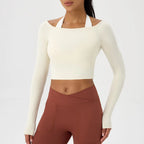 Yoga long-sleeved T-shirt women's one-shoulder sexy tight fitness wear top nude feel quick-drying sports sleeved Yoga Shirts