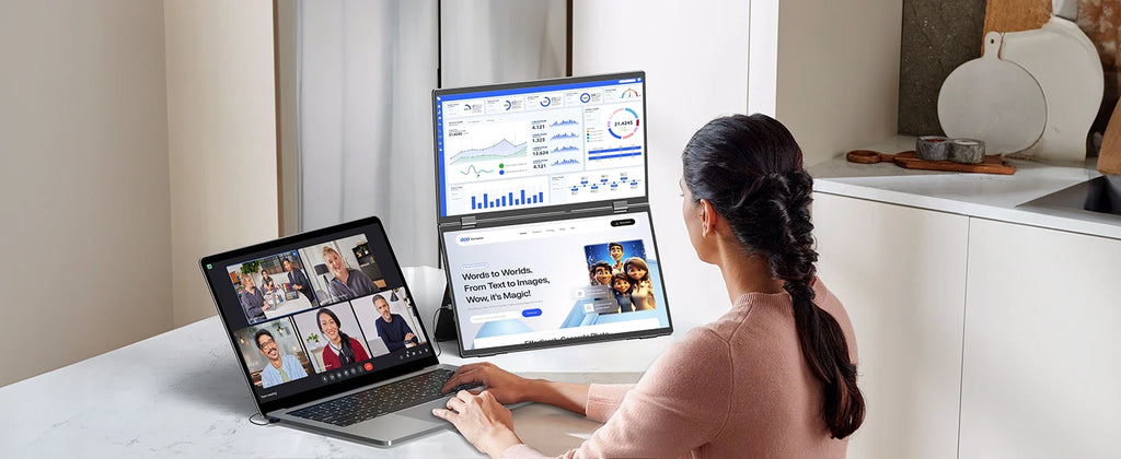 UPERFECT Delta 15.6" Dual Portable Monitor For Laptop Screen Extender 1080P HDR 360° Folding Stacked with Stand For Laptop PC