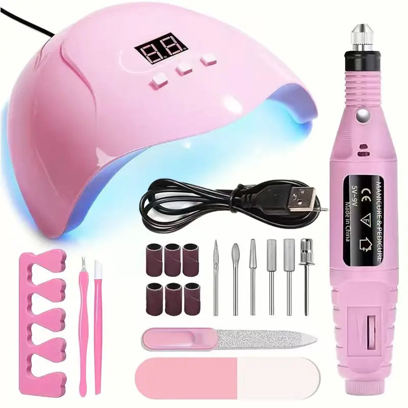 Complete set of nail tools, nail lamp+polishing machine+care tools can be DIY exclusive romantic nail art at home, nail kit tool