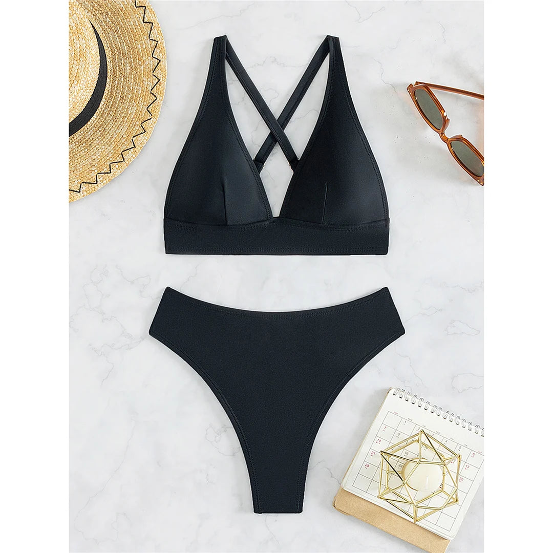 S - XL Cross Back Mini Micro Thong Bikini Female Swimsuit Women Swimwear Two-pieces Bikini set Bather Bathing Suit Swim K5022