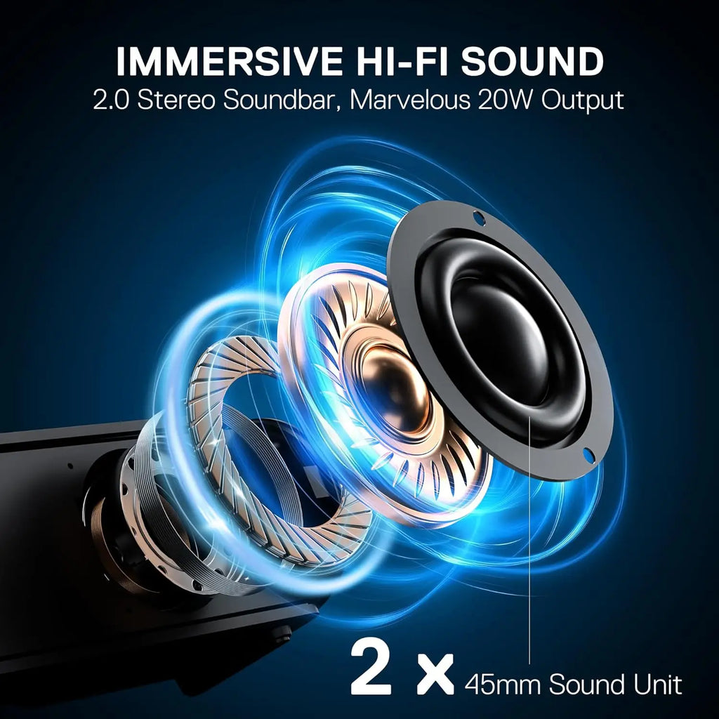 Redragon GS821 Computer Soundbar - Hi-Fi Stereo PC Speaker with BT 5.3, Optical/HDMI ARC/AUX/USB Port, 3 EQ Modes,
