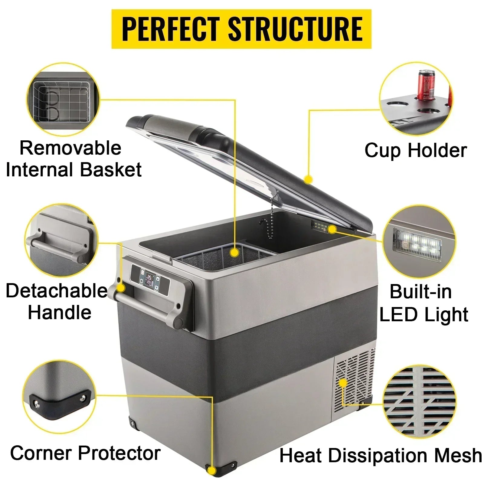 Sihao 15L-55L Portable Compressor Fridge Freezer, Mini Cooler for Outdoor Camping BBQ Picnic, Car Vehicle Refrigerator Cooler for Travel Road Trip, Electric Compressor Fridge Freezer Mini Cooler Box