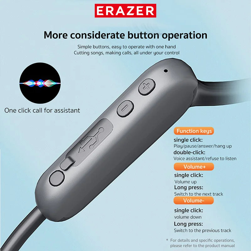 ERAZER XF22 Earphone Bluetooth 5.4 Sports Wireless Headphones Bone Conduction Headsets with Mic Neckband headphones