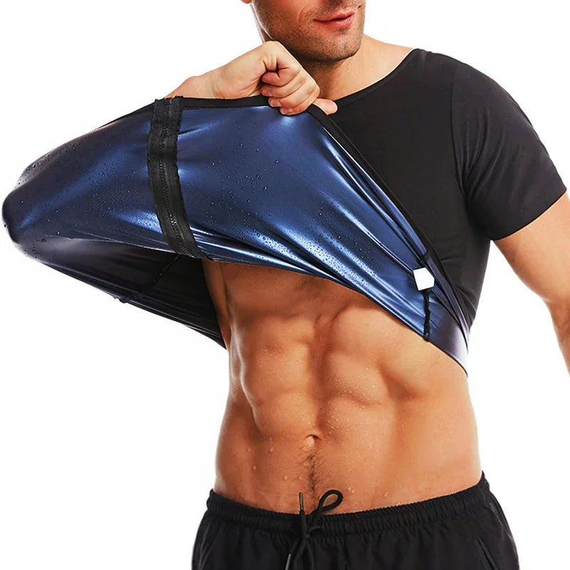 Men Sweat Sauna T-shirt Heat Trapping Compression Shirts Waist Trainer Sportswear Slimming Sauna Suit Fitness Fat Burning Tops