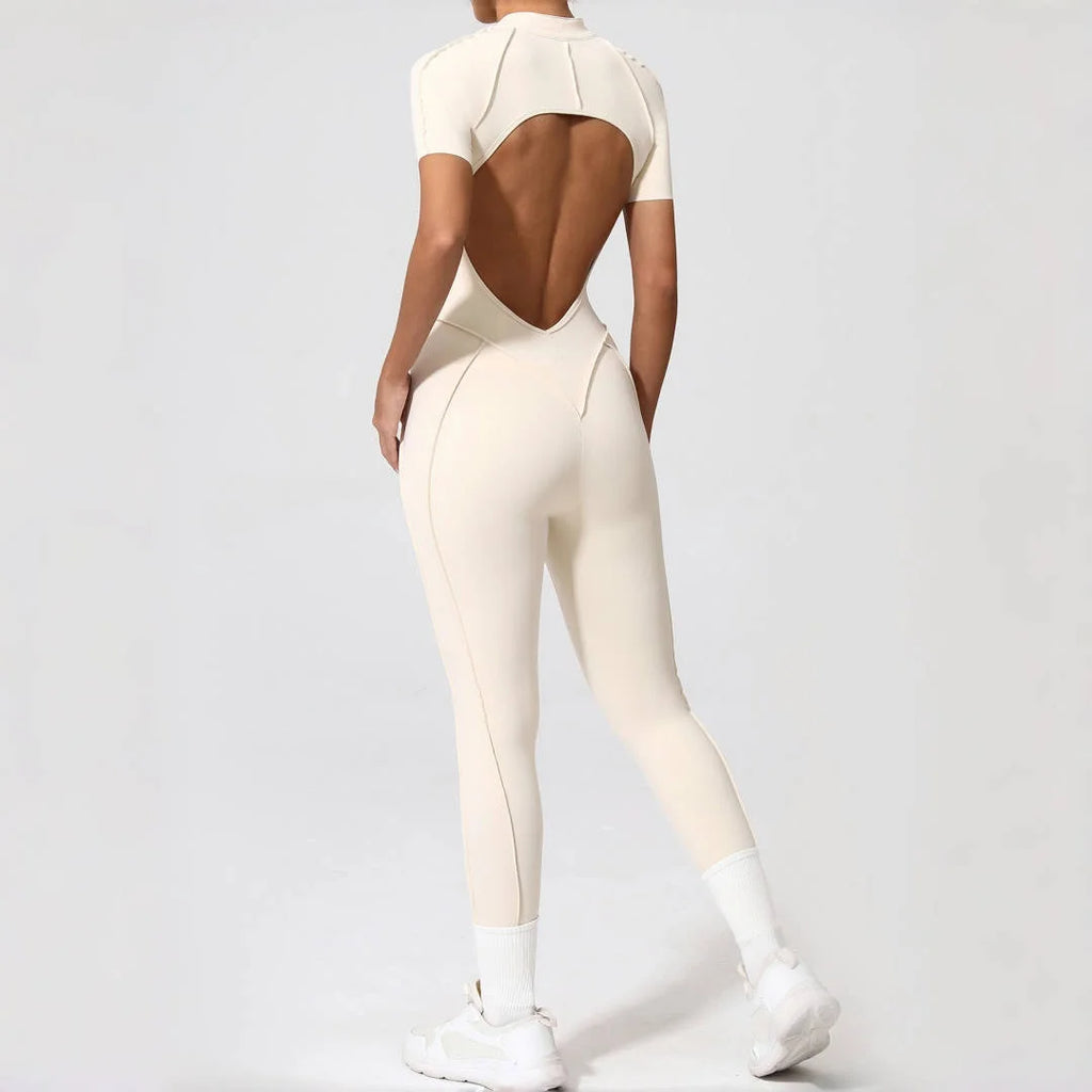 Women's Yoga Jumpsuit Hip Lift Sports Fitness Removable Padding Backless Zipper Leggings One-Piece Running Workout Gym Jumpsuit