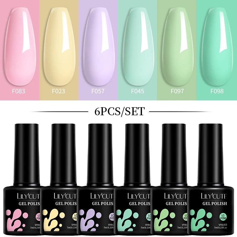 LILYCUTE 7ML 6PCS Neon Gel Nail Polish Set fluorescent Series Color Changing Semi Permanent Soak Off Manicure kit Nail Art Gel