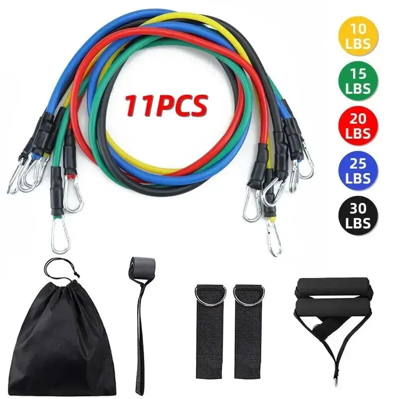 11pcs TPE Resistance Band Set Fitness Band Pull Rope Elastic Training Band With Door Anchor Handles Carry Bag Legs Ankle Straps Image principale du produit