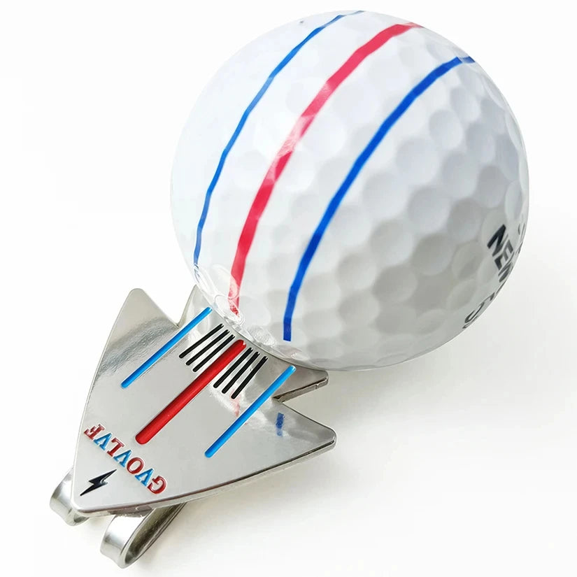 1pc Golf Putting Alignment Aiming Tool Ball Marker With Magnetic Hat Clip Aircraft pattern，Golf Training Accessories，For Golfer Main image