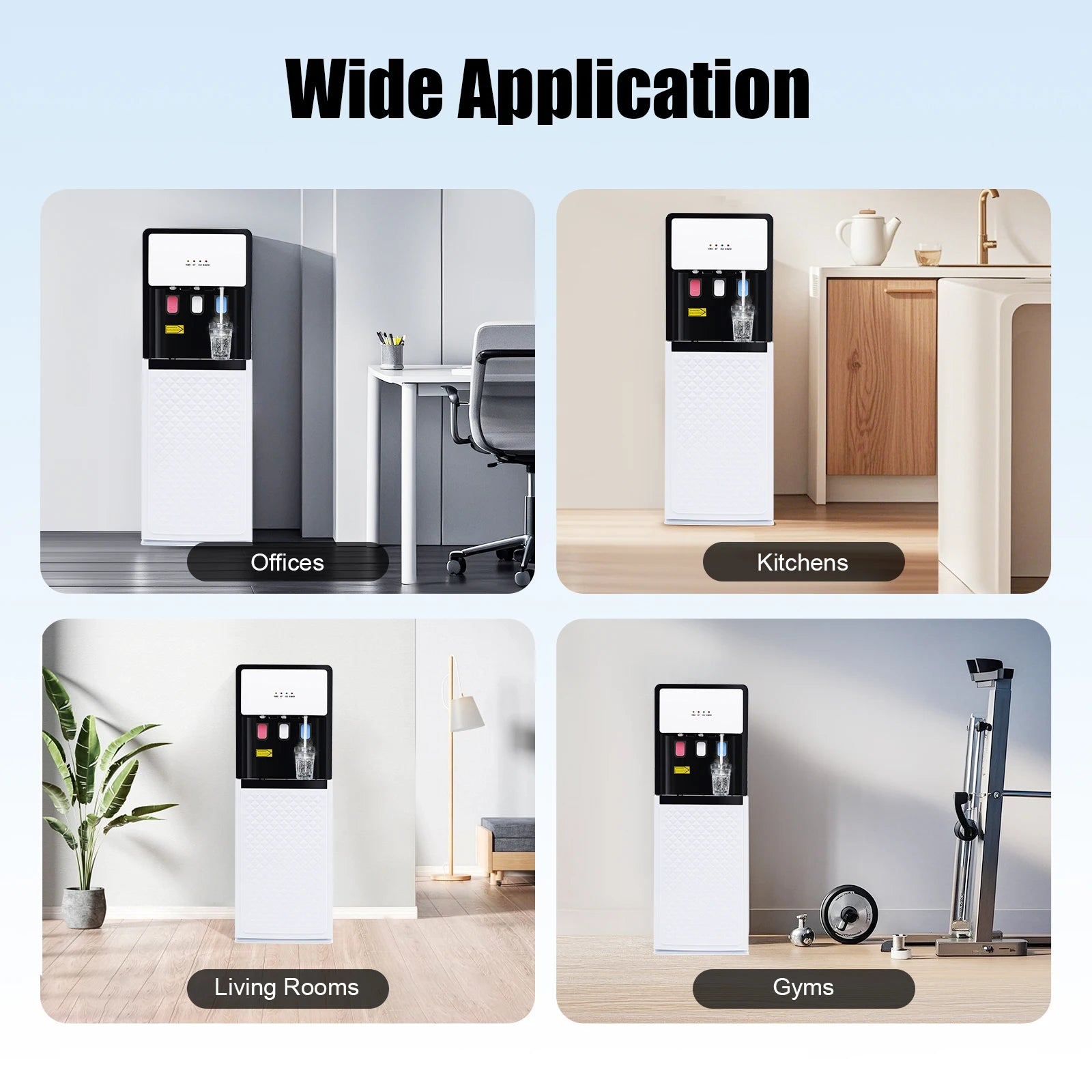 Modern White Bottom Loading Water Dispenser Hot/Cold Water Cooler Dispenser with Anti-Scalding Design for Offices Homes Gyms